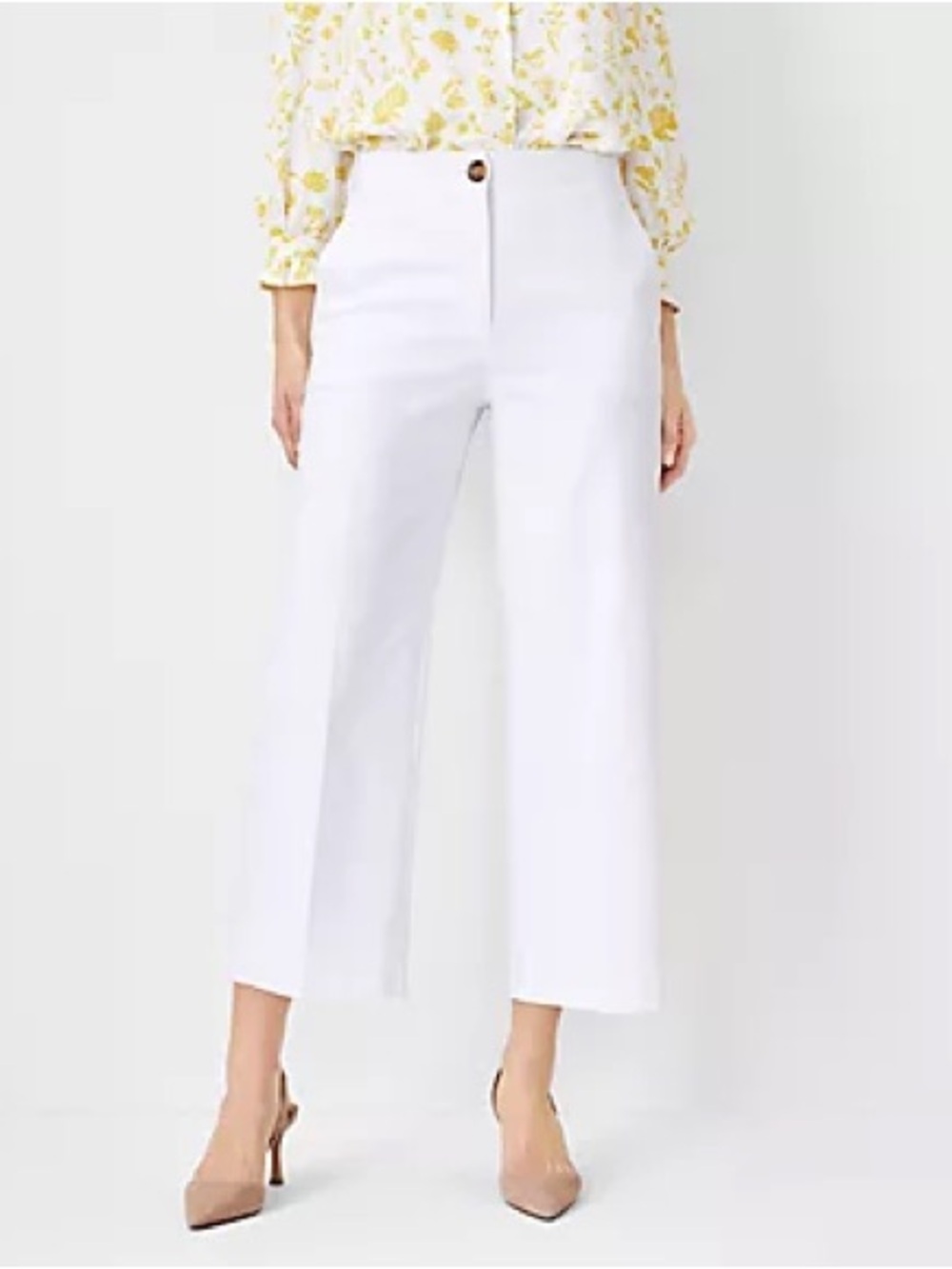 Ann Taylor White Wide-Leg Cropped Trousers EUC
